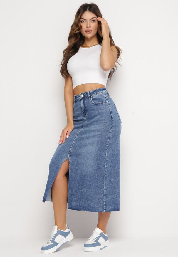 Born2be - Niebieska Jeansowa Spódnica Maxi z Wysokim Stanem Nicyela. Stan: podwyższony. Kolor: niebieski. Materiał: jeans