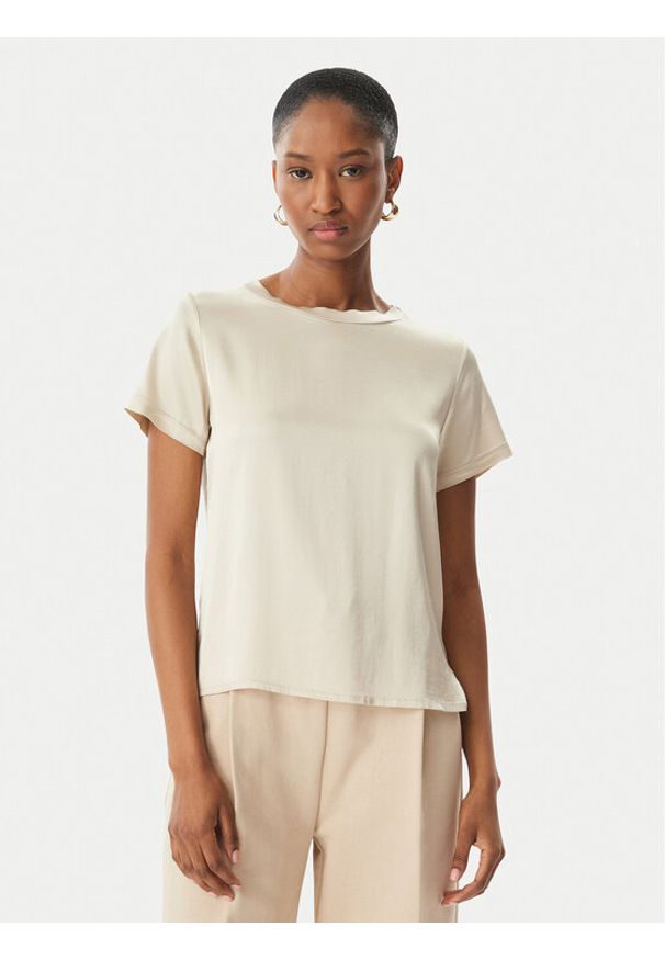 Maryley T-Shirt 26EB820/35LA Beżowy jasny Regular Fit. Kolor: beżowy. Materiał: wiskoza