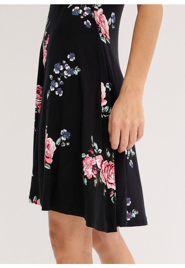 bonprix - Sukienka z dżerseju z mieszanki wiskozy. Typ kołnierza: dekolt w serek. Kolor: czarny. Materiał: jersey, wiskoza