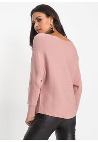 Sweter w prążek "oversize" bonprix dymny różowy melanż nowy. Kolor: różowy. Wzór: melanż, prążki #3