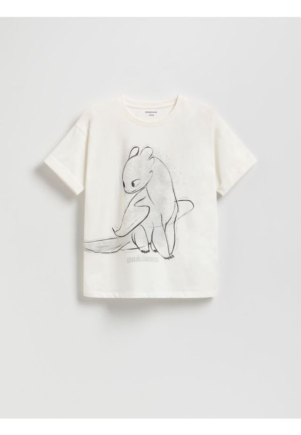 Reserved - T-shirt Jak wytresować smoka - złamana biel. Materiał: bawełna