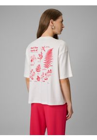 4f - 4F T-shirt regular z nadrukiem damski - biały M. Okazja: na co dzień. Kolor: biały. Materiał: materiał, jeans, dzianina. Wzór: nadruk. Styl: klasyczny, casual #2