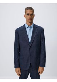 Reserved - Marynarka slim fit z domieszką wiskozy - granatowy. Kolor: niebieski. Materiał: wiskoza