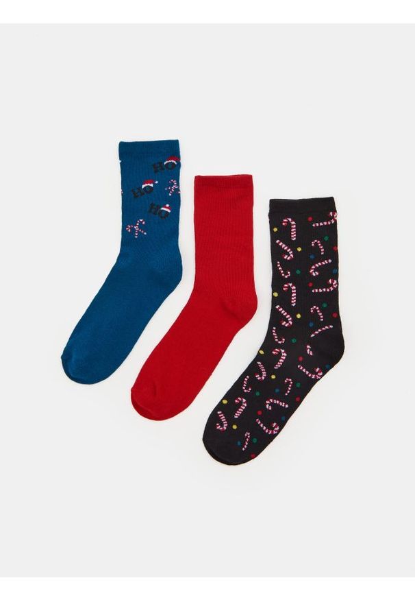 Sinsay - Skarpetki świąteczne 3 pack - wielobarwny. Wzór: aplikacja