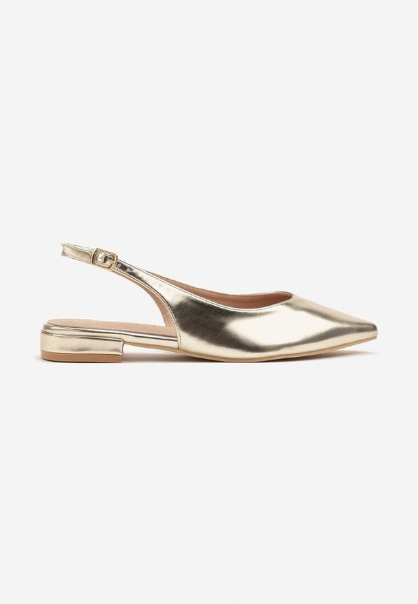 Renee - Złote Sandały Slingback Vices z Wkładką ze Skóry Naturalnej Lisanilis. Okazja: na spotkanie biznesowe, na spacer. Zapięcie: pasek. Kolor: złoty. Materiał: skóra. Obcas: na obcasie. Styl: biznesowy