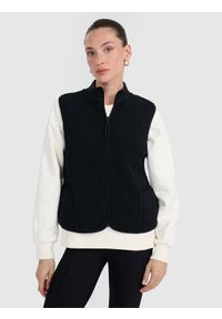 4f - 4F Bezrękawnik sherpa damski - czarny XS. Okazja: na co dzień. Typ kołnierza: kołnierzyk stójkowy. Kolor: czarny. Materiał: dzianina. Długość rękawa: bez rękawów. Styl: casual #1