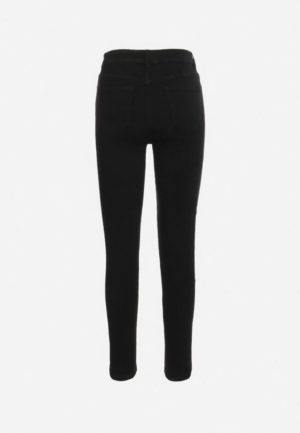 Born2be - Czarne Dopasowane Jeansy z Regularnym Stanem i Lampasami Nelipha. Okazja: na co dzień. Kolekcja: plus size. Kolor: czarny. Styl: elegancki, casual