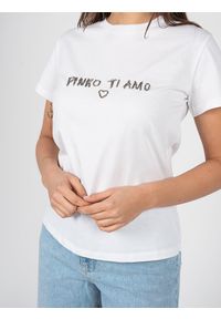 Pinko T-Shirt "Arnold" | 1N12XW Y74W | Kobieta | Biały. Okazja: na co dzień. Kolor: biały. Materiał: bawełna. Długość: długie. Wzór: jednolity, nadruk. Styl: casual