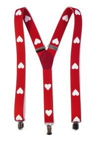 Modini - Czerwone szelki w białe serca unisex X14. Kolor: biały, wielokolorowy, czerwony. Materiał: skóra, guma #1