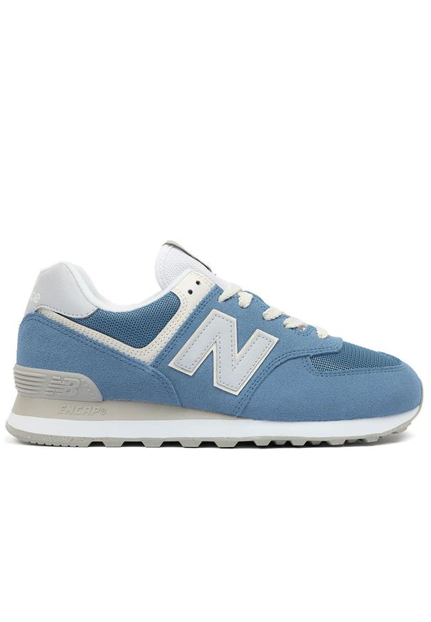 Buty New Balance U574ESE - niebieskie. Okazja: na co dzień. Kolor: niebieski. Materiał: dresówka, zamsz, guma. Szerokość cholewki: normalna. Model: New Balance 574