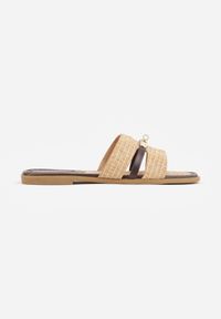 Born2be - Brązowe Klapki z Plecionką Ozdobnym Paskiem i Metaliczną Aplikacją Megadina. Okazja: na co dzień, na spacer. Kolor: brązowy. Materiał: denim. Wzór: aplikacja. Styl: boho, casual #5