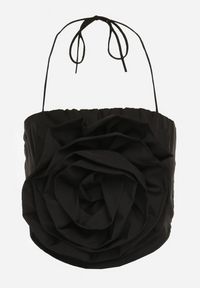 Born2be - Czarny Top Halter Wiązany Wokół Szyi z Doszytym Kwiatem Jonisa. Typ kołnierza: dekolt halter. Kolor: czarny. Wzór: kwiaty. Styl: elegancki #6