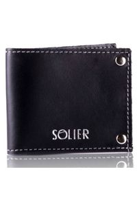 Solier - Skórzany cienki portfel wizytownik SOLIER SW21 czarny vintage. Kolor: czarny. Materiał: skóra #1