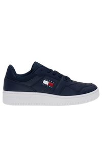 TOMMY HILFIGER - Buty Tommy Jeans Retro Basket EM0EM00955-C87 - niebieskie. Kolor: niebieski. Materiał: jeans, kauczuk, poliester, skóra. Szerokość cholewki: normalna #1