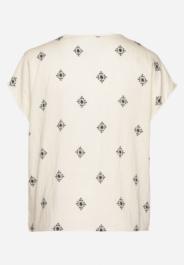 Born2be - Jasnobeżowa Bluzka ze Wzorem w Stylu Boho Frolzedi. Okazja: na co dzień. Kolor: beżowy. Materiał: jeans. Styl: boho