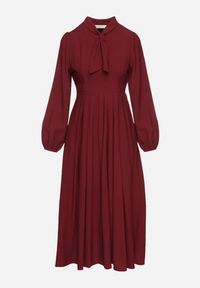 Born2be - Bordowa Wiskozowa Plisowana Sukienka z Wiązaniem Asorrise. Okazja: na co dzień. Kolor: czerwony. Materiał: wiskoza. Styl: casual, elegancki #4