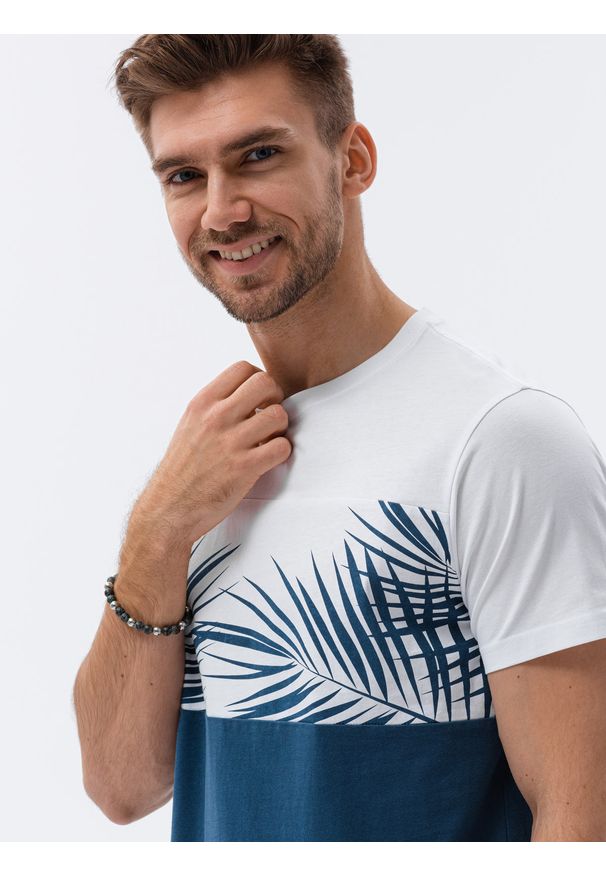 Ombre Clothing - T-shirt męski z nadrukiem - ciemnoniebieski V13 S1641 - XXL. Kolor: niebieski. Materiał: bawełna. Wzór: nadruk