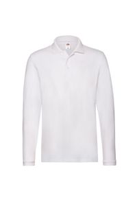 FRUIT OF THE LOOM - Męska Gładka Koszulka Polo Premium Z Długim Rękawem. Typ kołnierza: polo. Kolor: biały. Długość rękawa: długi rękaw. Długość: długie. Wzór: gładki