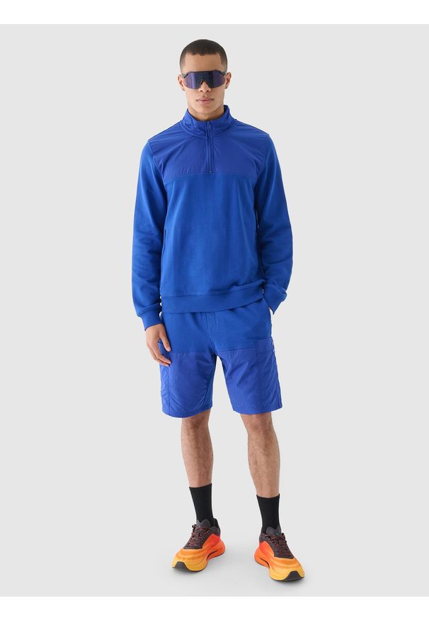 4f - 4F Spodenki casual męskie - niebieskie XXL. Okazja: na co dzień. Kolor: niebieski. Materiał: bawełna, materiał. Długość: krótkie. Styl: casual