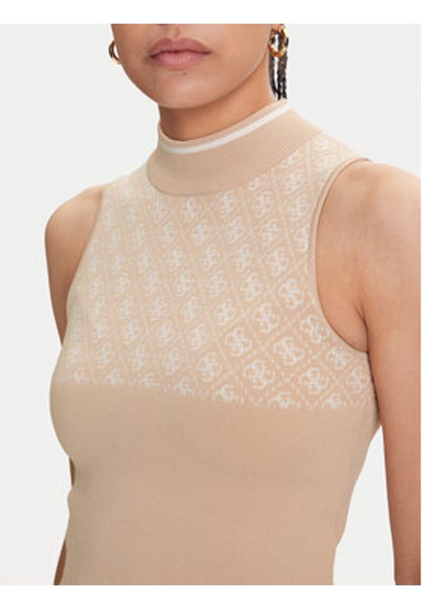 Guess Sweter W3YR26 Z37K0 Beżowy Slim Fit. Kolor: beżowy. Materiał: wiskoza