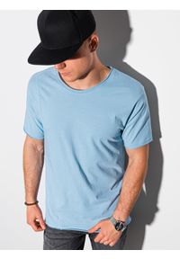 Ombre Clothing - T-shirt męski bawełniany S1378 - jasnoniebieski - XXL. Kolor: niebieski. Materiał: bawełna