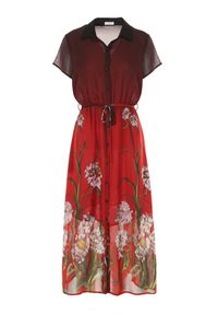 Born2be - Bordowa Sukienka Eripheis. Kolor: czerwony. Materiał: tkanina, wiskoza. Długość rękawa: krótki rękaw. Wzór: kwiaty, gładki. Typ sukienki: koszulowe. Długość: midi #3