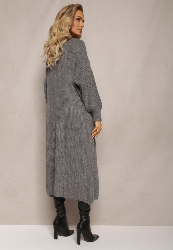 Renee - Ciemnoszary Długi Kardigan Oversize Angellona. Kolor: szary. Długość: długie