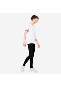 DOMYOS - Legginsy fitness damskie Domyos slim. Kolor: czarny. Materiał: bawełna, materiał, elastan. Długość: długie. Sport: fitness