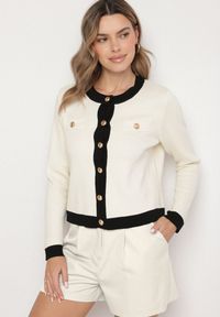 Born2be - Beżowy Sweter Kardigan z Wiskozą w Stylu Retro z Ozdobnymi Guzikami Terolea. Okazja: na co dzień. Kolor: beżowy. Materiał: wiskoza. Długość rękawa: długi rękaw. Długość: długie. Styl: retro #6