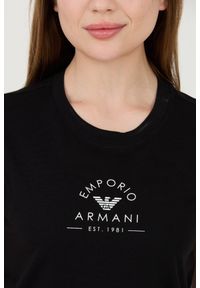 Emporio Armani - EMPORIO ARMANI Czarny damski t-shirt Uni Logo Printe, Rozmiar M. Kolor: czarny