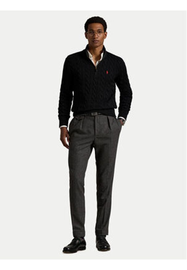 Polo Ralph Lauren Sweter 710810841006 Czarny Regular Fit. Typ kołnierza: polo. Kolor: czarny. Materiał: bawełna
