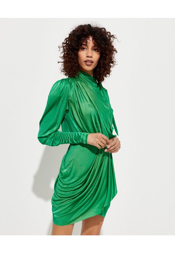 ISABEL MARANT - Zielona sukienka z drapowaniem Dibruna. Kolor: zielony. Materiał: materiał. Typ sukienki: kopertowe. Długość: mini