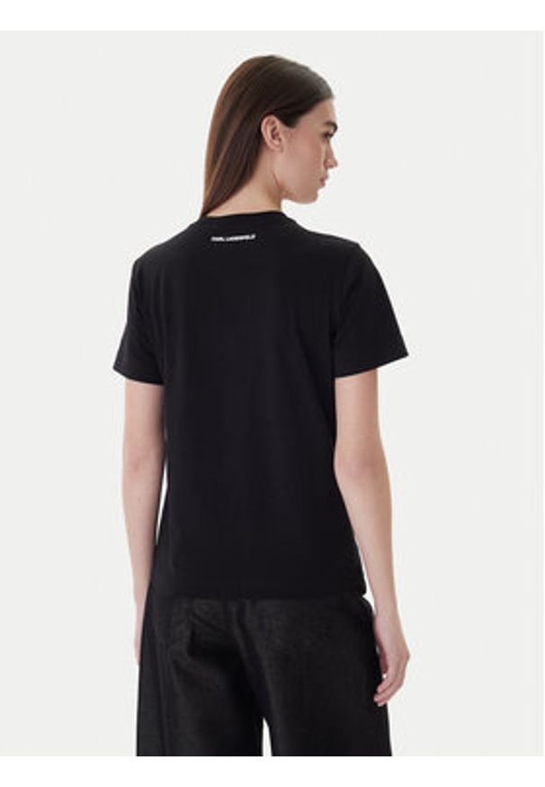 Karl Lagerfeld - KARL LAGERFELD T-Shirt A1W17126 Czarny Regular Fit. Typ kołnierza: dekolt w karo. Kolor: czarny. Materiał: bawełna