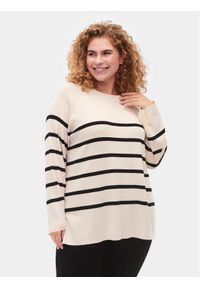 Zizzi Sweter M61259A Beżowy Regular Fit. Kolor: beżowy. Materiał: wiskoza