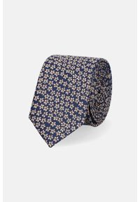 Lancerto - Krawat Granatowy w Drobne Kwiaty. Kolor: niebieski. Materiał: poliester. Wzór: kwiaty #1