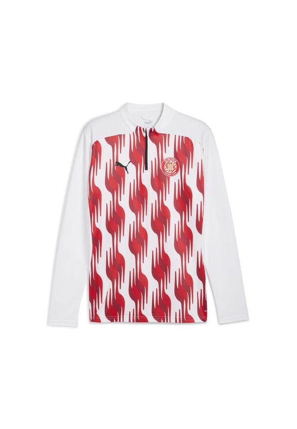 Puma - Męska bluza przedmeczowa z zamkiem 1/4 Girona FC PUMA White Red. Kolor: biały, czerwony, wielokolorowy
