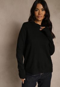 Renee - Czarny Klasyczny Sweter z Wełną i Bawełną Bez Zdobień Neandia. Kolor: czarny. Materiał: bawełna, wełna. Wzór: aplikacja. Styl: klasyczny #5