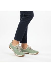 Półbuty damskie Rieker, cholewka skóra ekologiczna wsuwane niski fason zaokrąglony nosek kontrastowe elementy kolorystyczne pętla z tyłu masywna lini. Okazja: na spacer, na co dzień. Zapięcie: bez zapięcia. Kolor: zielony. Materiał: skóra ekologiczna. Szerokość cholewki: normalna. Styl: casual, elegancki, sportowy, klasyczny #8