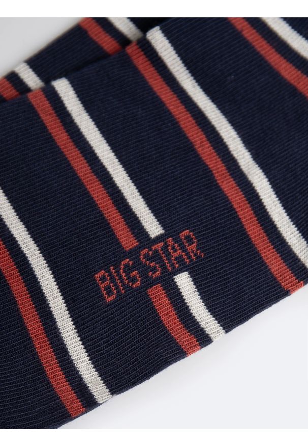 Big-Star - Stopki męskie w paski granatowe Ernest 403. Kolor: niebieski. Materiał: bawełna, materiał. Wzór: paski
