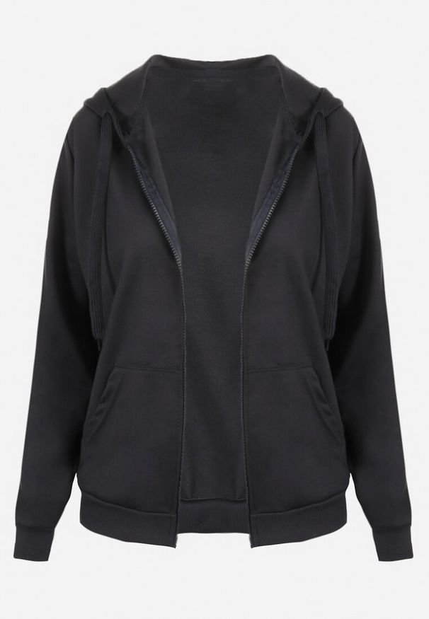 Renee - Granatowa Bluza Rhodothee. Kolor: niebieski. Materiał: jeans, dzianina. Długość rękawa: na ramiączkach. Długość: długie. Wzór: jednolity. Sezon: zima, jesień. Styl: sportowy