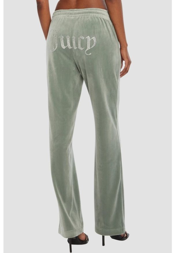 Juicy Couture - JUICY COUTURE Zielone damskie spodnie z cyrkoniami Tina, Rozmiar S. Kolor: zielony. Materiał: materiał