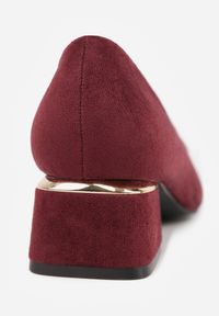 Renee - Bordowe Czółenka z Wkładką z Naturalnej Skóry i Metaliczną Wstawką Sariann. Kolor: czerwony. Materiał: skóra. Obcas: na obcasie. Styl: elegancki. Wysokość obcasa: średni #2