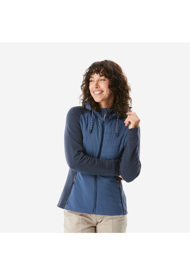 quechua - Bluza turystyczna damska Quechua NH500 Hybrid. Kolor: niebieski. Materiał: tkanina. Styl: sportowy. Sport: turystyka piesza