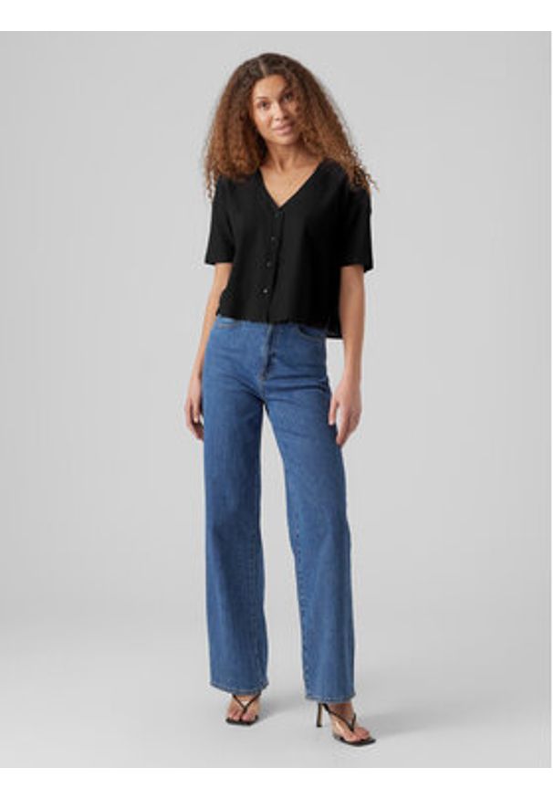 Vero Moda Bluzka Jesmilo 10279696 Czarny Regular Fit. Kolor: czarny. Materiał: len, wiskoza