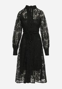Born2be - Czarna Koronkowa Sukienka Midi z Wiązanym Paskiem Azraella. Kolor: czarny. Materiał: koronka. Długość rękawa: na ramiączkach. Długość: midi #6