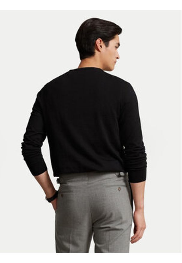 Polo Ralph Lauren Sweter Ls 710684957008 Czarny Slim Fit. Typ kołnierza: polo. Kolor: czarny. Materiał: bawełna