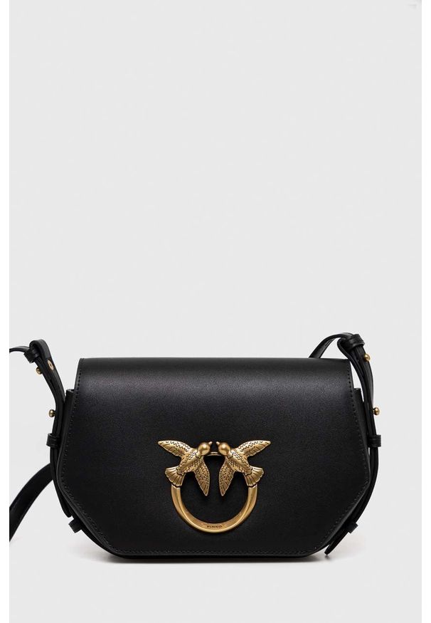 Pinko torebka skórzana kolor czarny. Kolor: czarny. Materiał: skórzane. Rodzaj torebki: na ramię