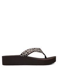 TOMMY HILFIGER - Tommy Hilfiger Japonki Mono Wedge Summer Sandal FW0FW09696 Brązowy. Kolor: brązowy. Materiał: materiał #5
