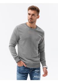Ombre Clothing - Bluza męska bez kaptura BASIC - szary melanż V2 - Rozmiar: XXL. Okazja: na co dzień. Typ kołnierza: bez kaptura. Kolor: szary. Materiał: poliester, materiał, bawełna. Wzór: melanż. Styl: casual, klasyczny #1