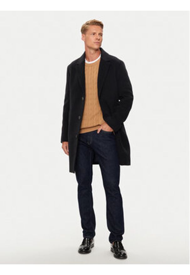 TOMMY HILFIGER - Tommy Hilfiger Płaszcz wełniany MW0MW36611 Czarny Regular Fit. Kolor: czarny. Materiał: wełna